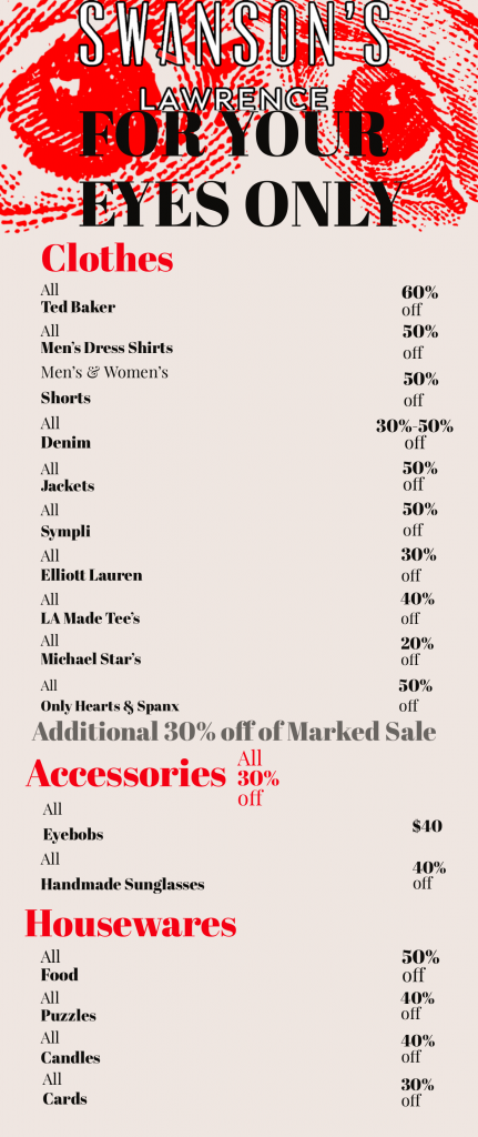 list of discounts for clothing, housewares and accessories